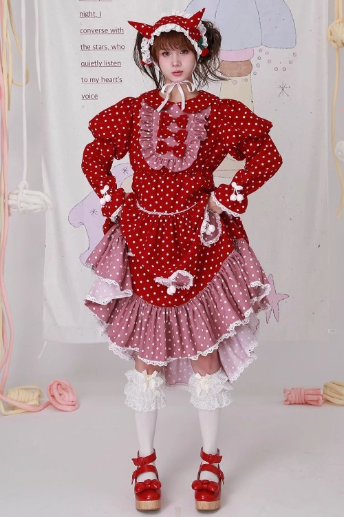 Sweet Winter Polka Dot Red Dress ~ SOS MEME CLUB