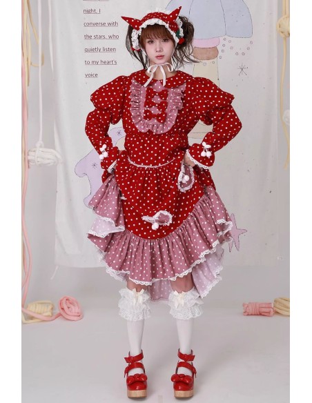 Sweet Winter Polka Dot Red Dress ~ SOS MEME CLUB