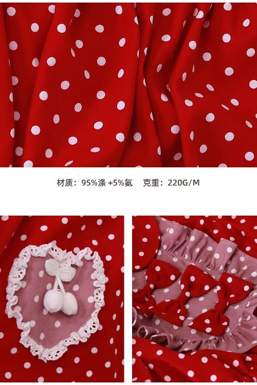 Sweet Winter Polka Dot Red Dress ~ SOS MEME CLUB