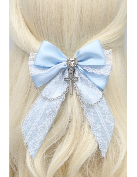 Jirai Silver Cross Ribbon Hairclip in Blue