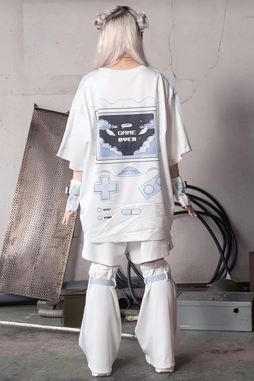 Oversized Game Over T-shirt in White - ACDC Rag