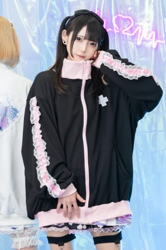 Chaqueta con Cremallera Healing Heart en Negro x Rosa - ACDC Rag