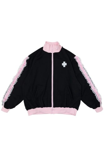 Healing Heart Zip-Up Jacket in Black x Pink - ACDC Rag 2