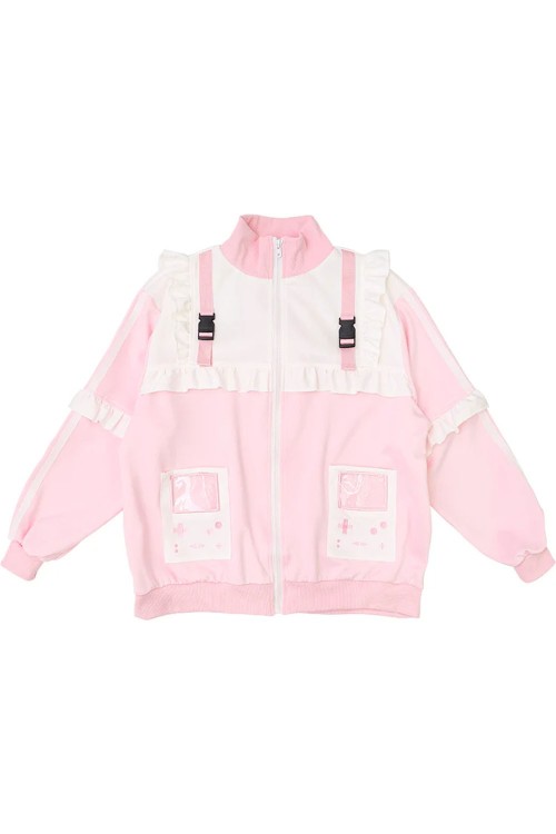 GAME OVER Ruffle Jacket in Pink x White - ACDC Rag
