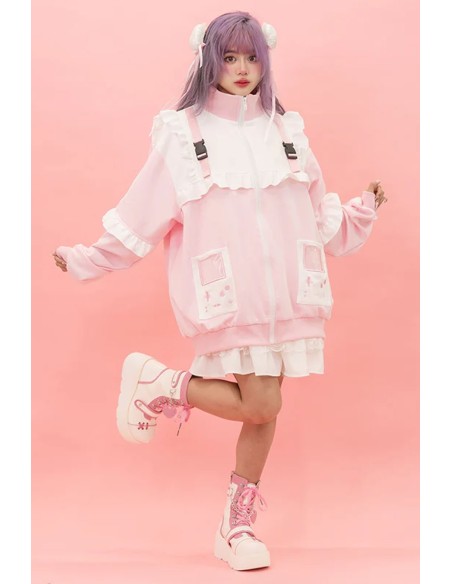GAME OVER Ruffle Jacket in Pink x White - ACDC Rag