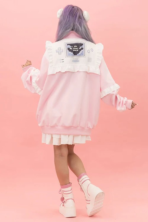 GAME OVER Ruffle Jacket in Pink x White - ACDC Rag