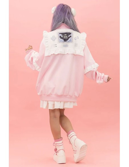 GAME OVER Ruffle Jacket in Pink x White - ACDC Rag