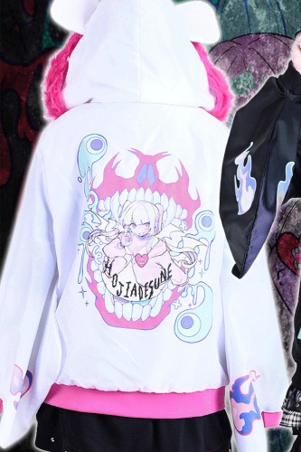 Chaqueta Cortavientos con Capucha Cyber Fire en Blanco x Rosa - Jill Punk 2