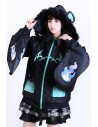 Cyber ​​Fire Hooded Windbreaker Jacket in Black x Aqua - Jill Punk