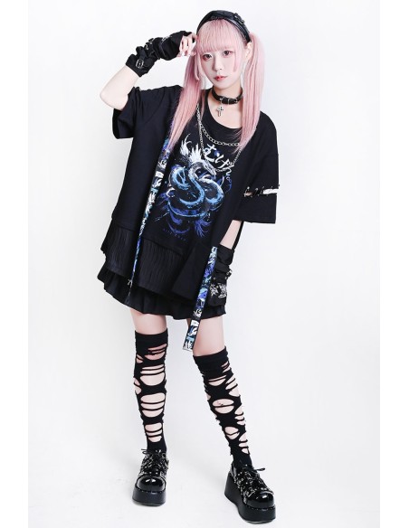 Camiseta Oversized Immortal Snake en Negro x Azul - Jill Punk