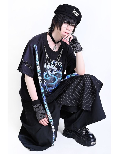 Immortal Snake Oversized T-shirt in Black x Blue - Jill Punk