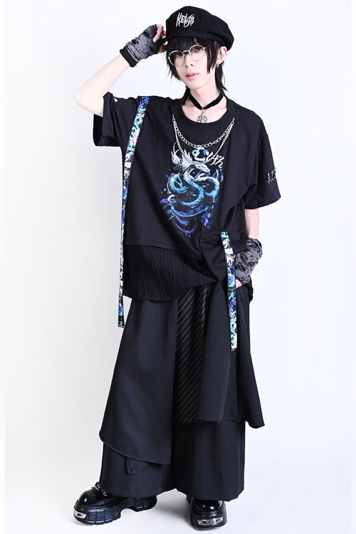 Immortal Snake Oversized T-shirt in Black x Blue - Jill Punk