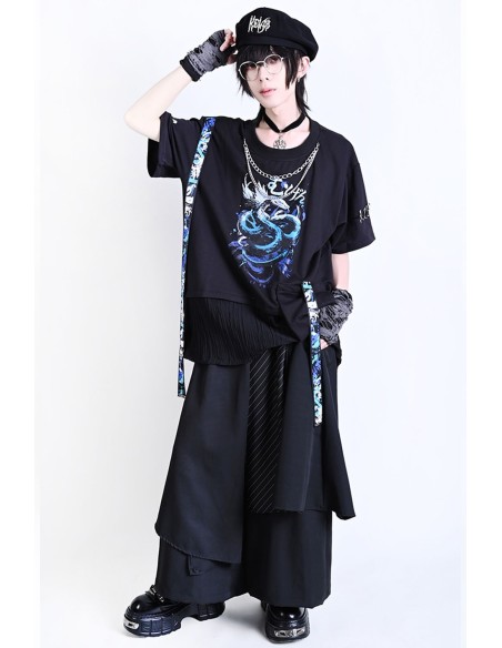 Camiseta Oversized Immortal Snake en Negro x Azul - Jill Punk