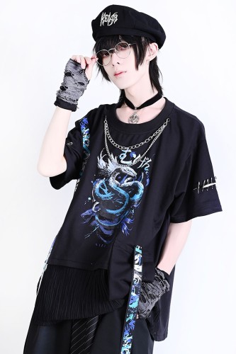 Camiseta Oversized Immortal Snake en Negro x Azul - Jill Punk