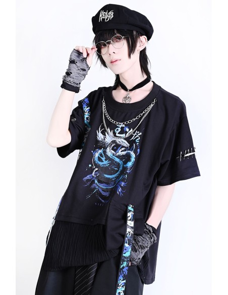 Immortal Snake Oversized T-shirt in Black x Blue - Jill Punk