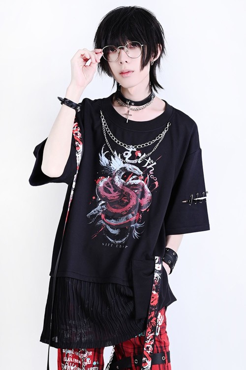 Camiseta Oversized Immortal Snake en Negro x Rojo - Jill Punk