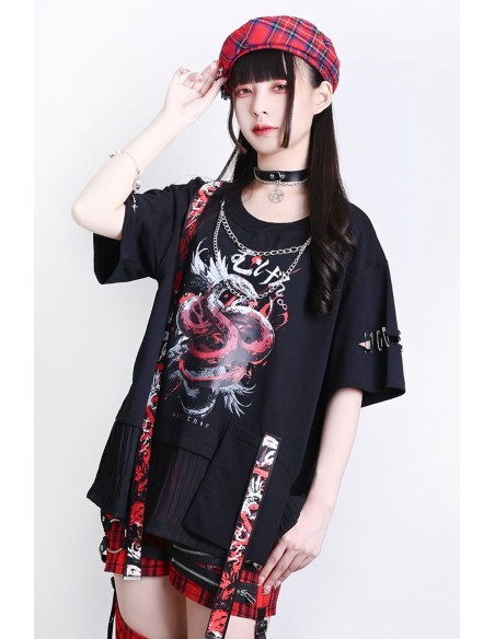 Camiseta Oversized Immortal Snake en Negro x Rojo - Jill Punk
