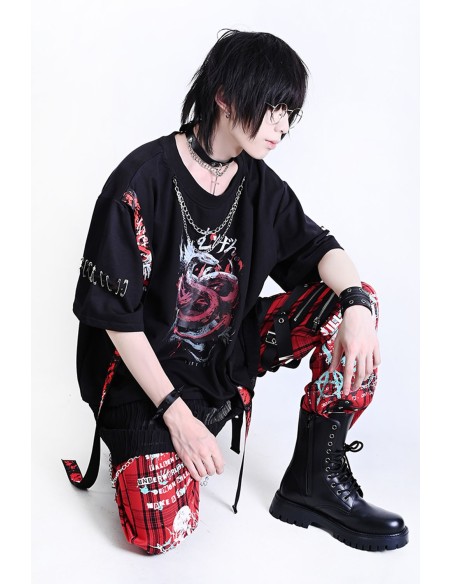 Camiseta Oversized Immortal Snake en Negro x Rojo - Jill Punk