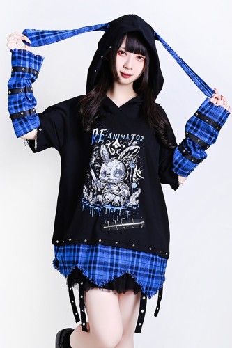 Re-Animator Bunny Top with Sleeves in Black and Blue - Jill Punk