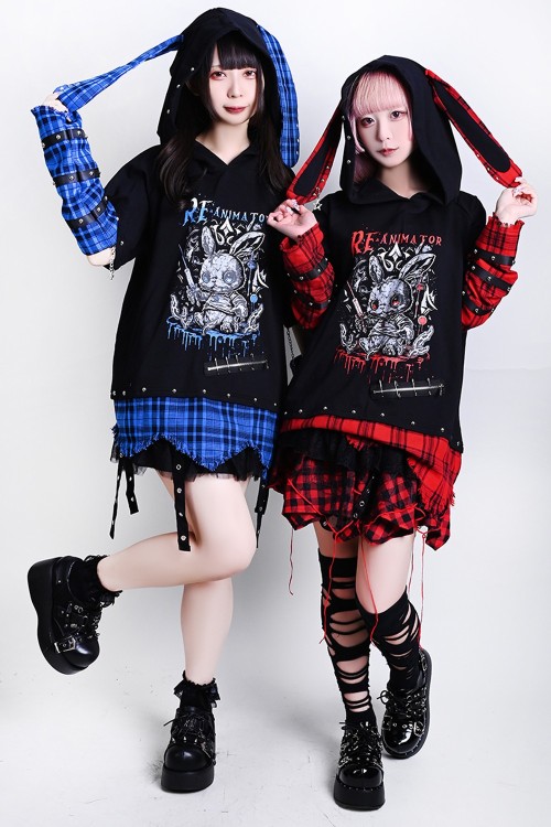 Re-Animator Bunny Top with Sleeves in Black and Red - Jill Punk