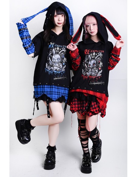 Top con Manguitos Re-Animator Bunny en Negro x Rojo - Jill Punk