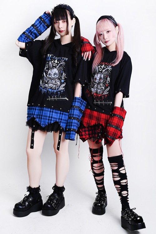 Top con Manguitos Re-Animator Bunny en Negro x Rojo - Jill Punk