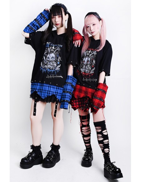 Top con Manguitos Re-Animator Bunny en Negro x Rojo - Jill Punk