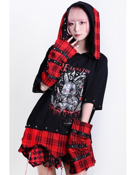 Re-Animator Bunny Top with Sleeves in Black and Red - Jill Punk