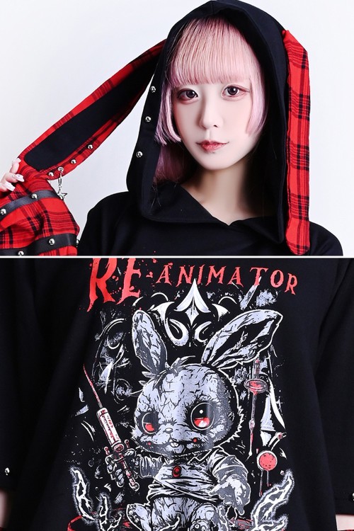 Re-Animator Bunny Top with Sleeves in Black and Red - Jill Punk