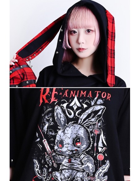 Top con Manguitos Re-Animator Bunny en Negro x Rojo - Jill Punk