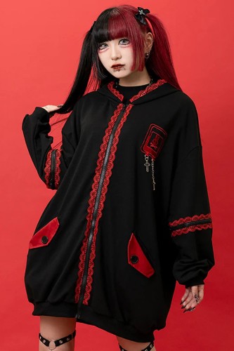 Sudadera con Capucha de Orejitas Punky Bunny en Negro x Rojo - ACDC Rag