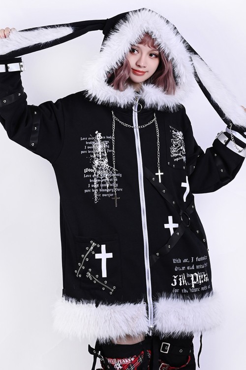 Abrigo con Capucha de Orejitas Skelleton Ruins - Jill Punk