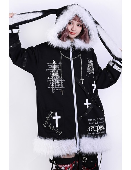 Skeleton Ruins Hooded Coat with Ears - Jill Punk