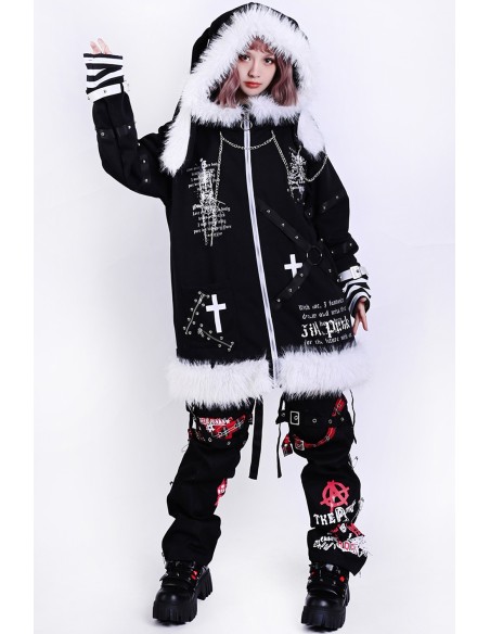 Abrigo con Capucha de Orejitas Skelleton Ruins - Jill Punk