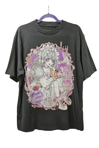 Yoh's Monochrome World x Madame Chocolat Vintage Style T-Shirt - Charcoal Grey