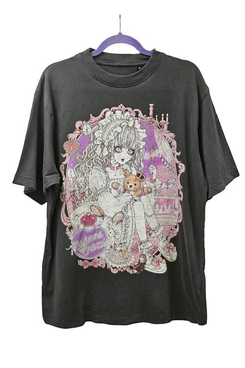 Yoh's Monochrome World x Madame Chocolat Vintage Style T-Shirt - Charcoal Grey