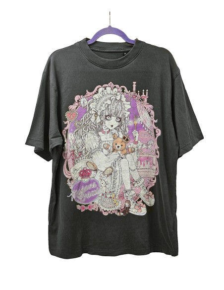 Yoh's Monochrome World x Madame Chocolat Vintage Style T-Shirt - Charcoal Grey