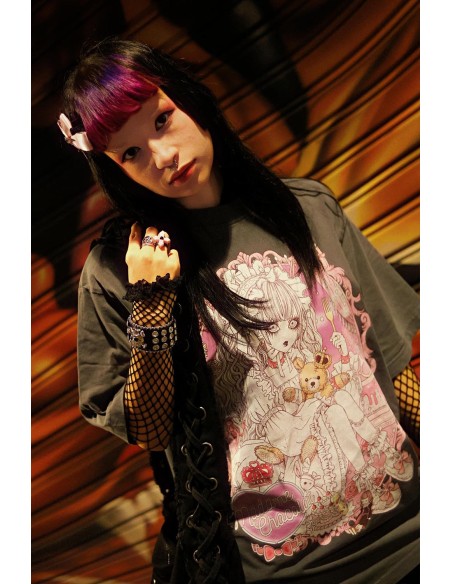 Yoh's Monochrome World x Madame Chocolat Vintage Style T-Shirt - Charcoal Grey