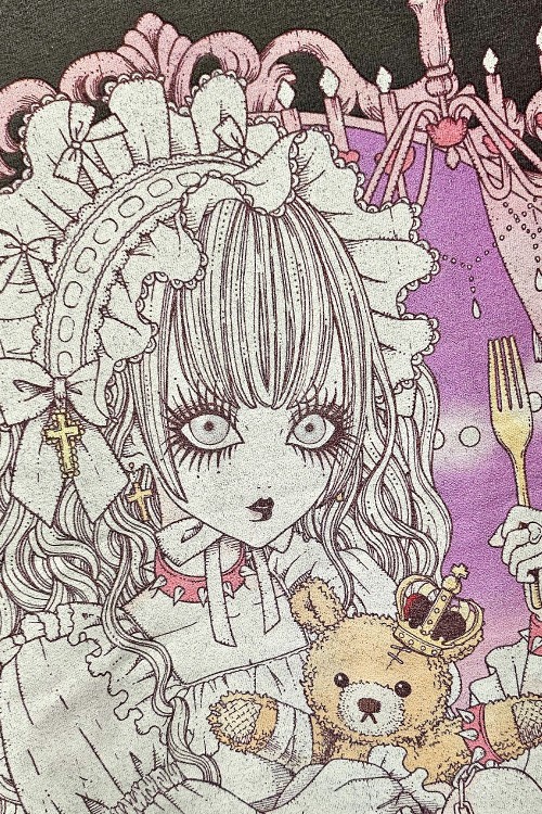 Yoh's Monochrome World x Madame Chocolat Vintage Style T-Shirt - Charcoal Grey