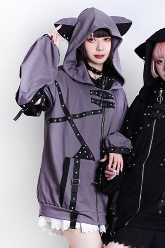 Punk Rock Cat Sweatshirt in Grey - Jill Punk