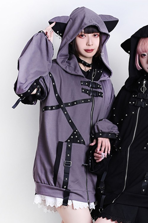 Punk Rock Cat Sweatshirt in Grey - Jill Punk