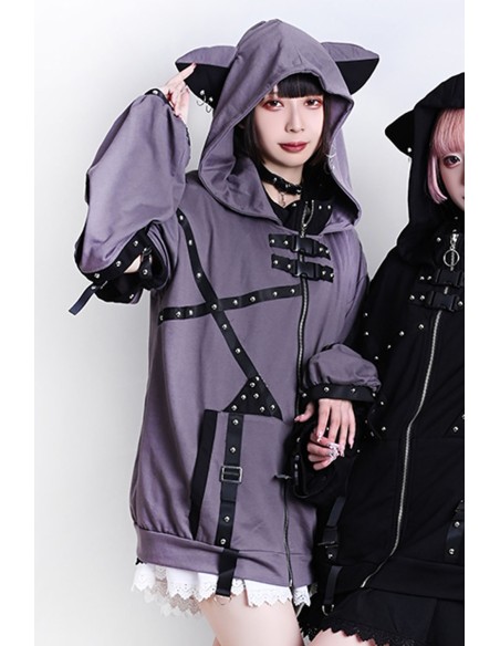 Punk Rock Cat Sweatshirt in Grey - Jill Punk