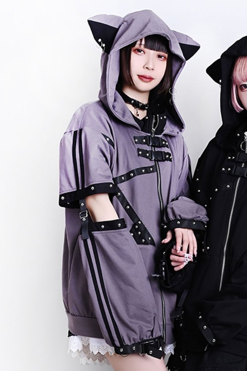 Sudadera Punk Rock Cat en Gris - Jill Punk