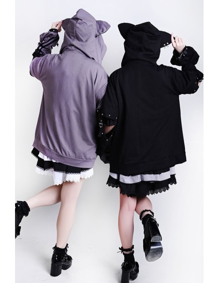 Punk Rock Cat Sweatshirt in Grey - Jill Punk