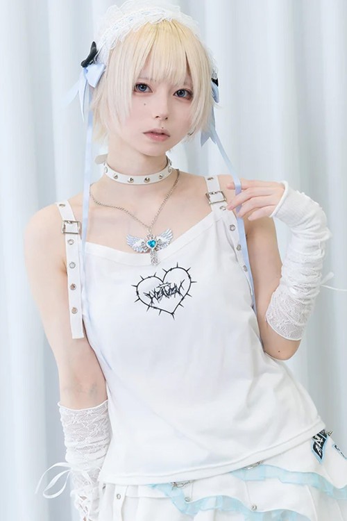 Angel Punk Tank Top in White - ACDC RAG