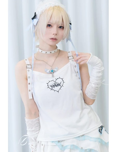 Angel Punk Tank Top in White - ACDC RAG