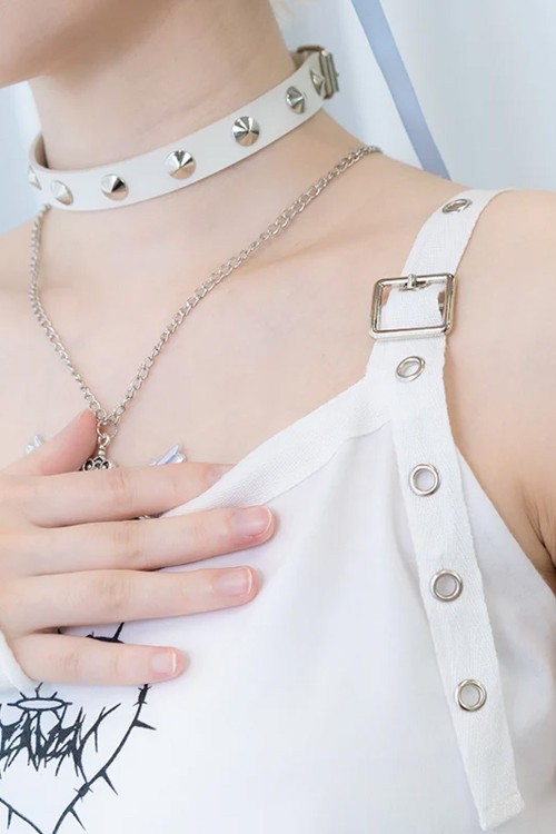 Angel Punk Tank Top in White - ACDC RAG