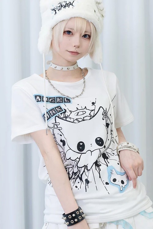 Baby Tee Angel Punk T-Shirt in White - ACDC RAG