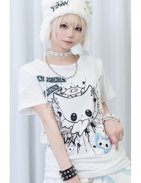 Baby Tee Angel Punk T-Shirt in White - ACDC RAG