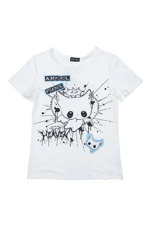 Baby Tee Angel Punk T-Shirt in White - ACDC RAG